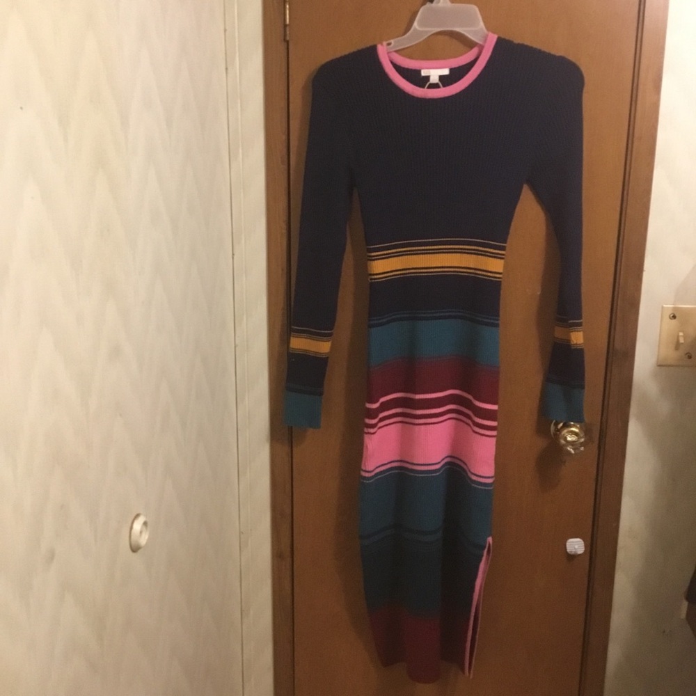 Striped Colorblock Knit Maxi Dress in Navy and Pink L